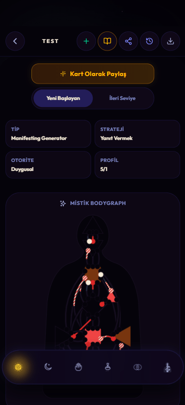 KUT BodyGraph ve kişisel profil ekranı